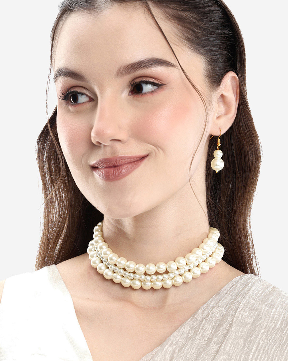 Gold-Plated Elegant Triple Layer Pearl Choker Set