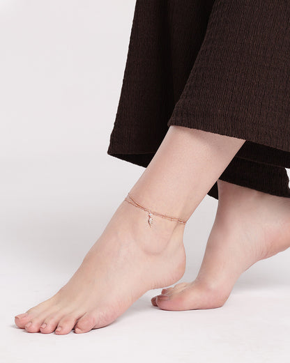 18kt Rose Gold Plated CZ Angel Wing Charm Layered Anklet