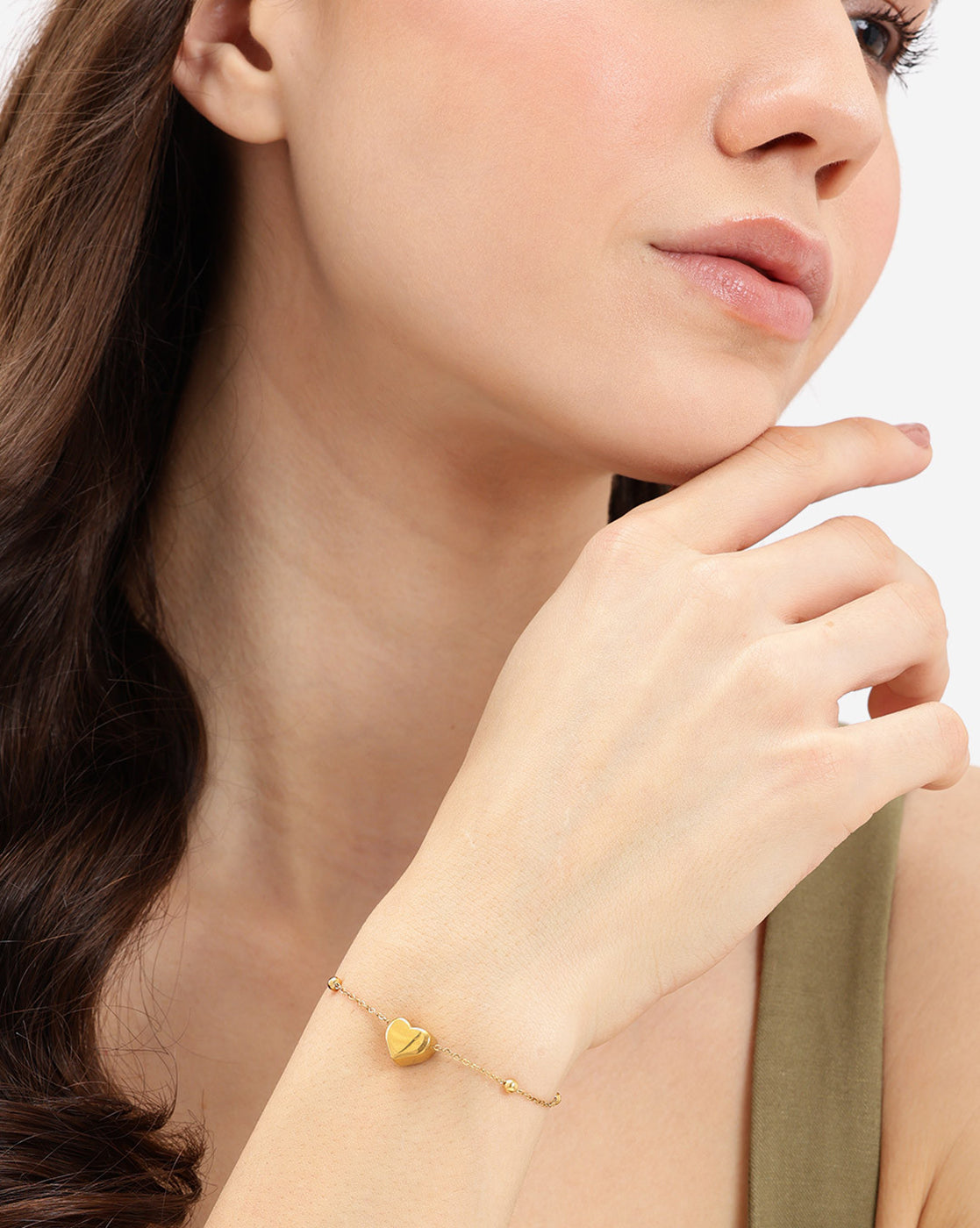 Gold Plated Puff Heart Charm Adjustable Bracelet