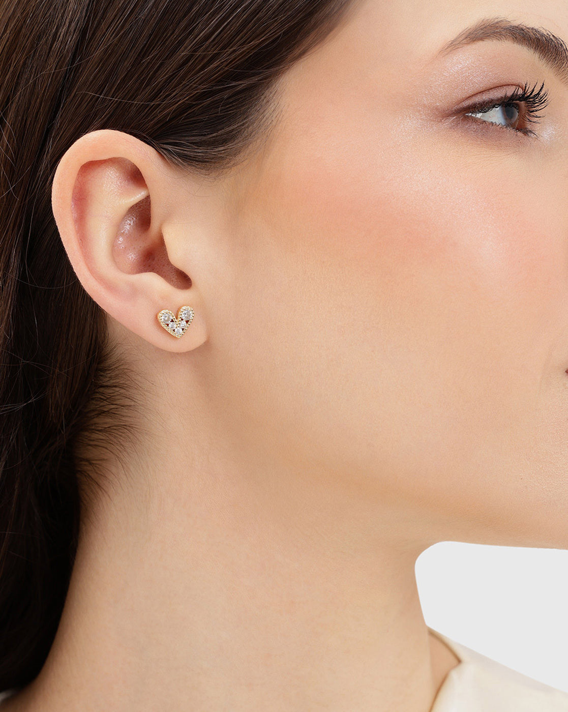 Gold Plated CZ Sparkle Mini Heart Stud Earring