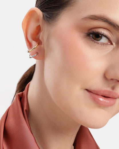 18kt Gold &amp; Rhodium Plated Ear Lobe Cuff Stylish Earring