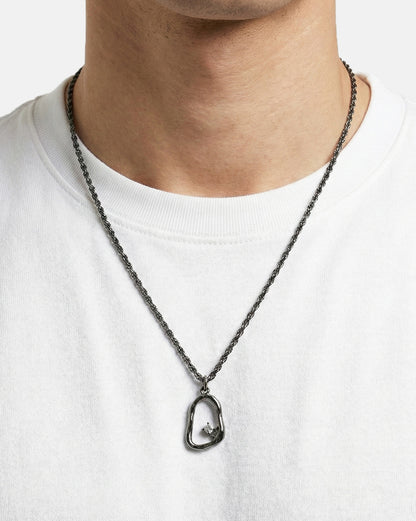 Men Black Asymmetric Organic Loop Pendant and Matching Dark Chain