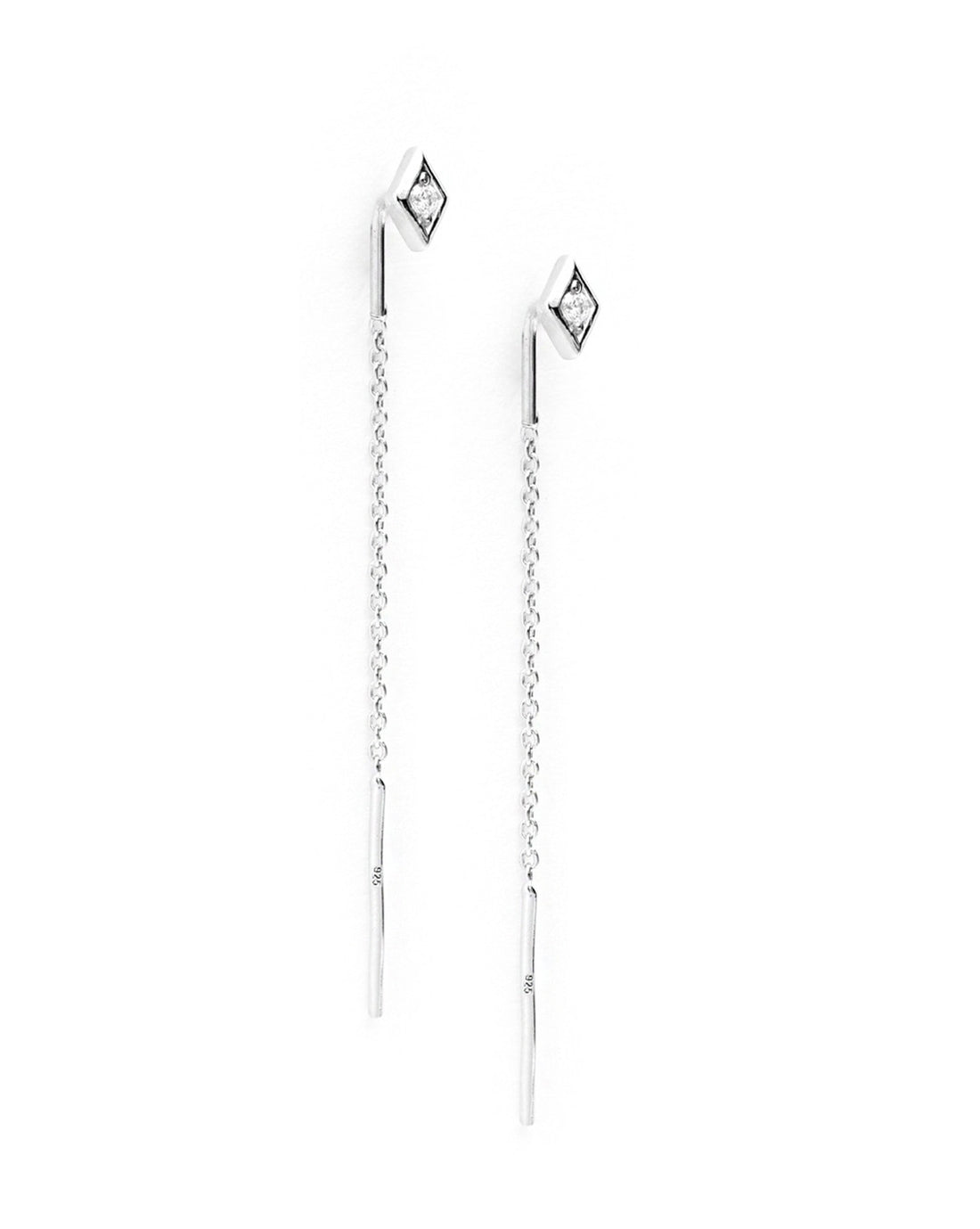 925 Sterling Silver Rhodium Plated CZ Threader Earring