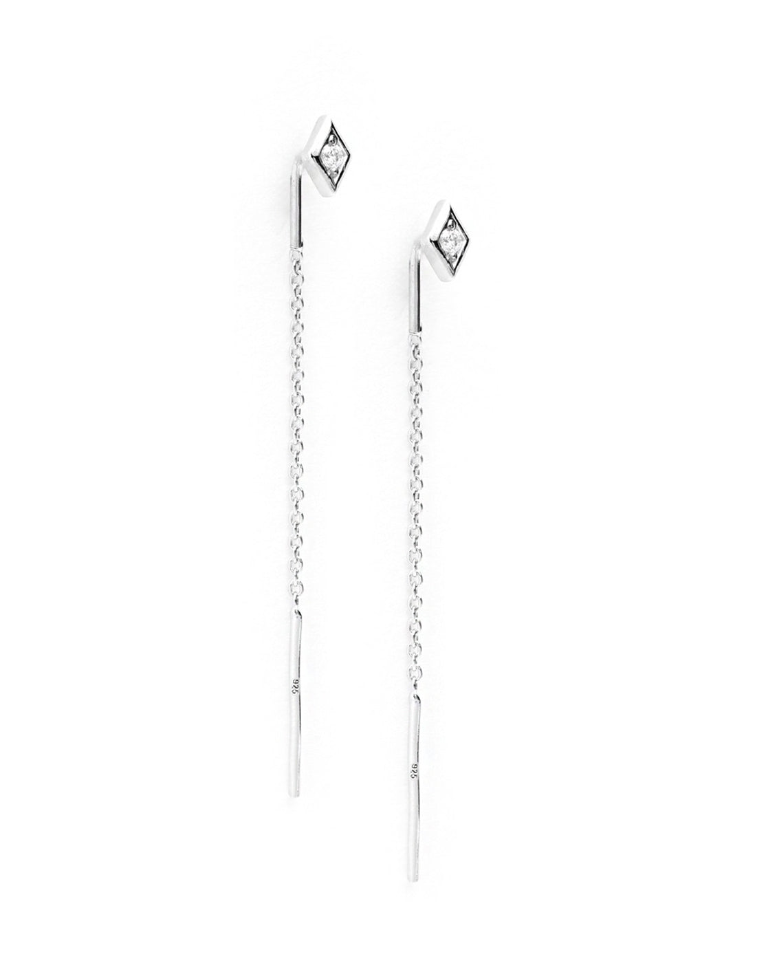 925 Sterling Silver Rhodium Plated CZ Threader Earring