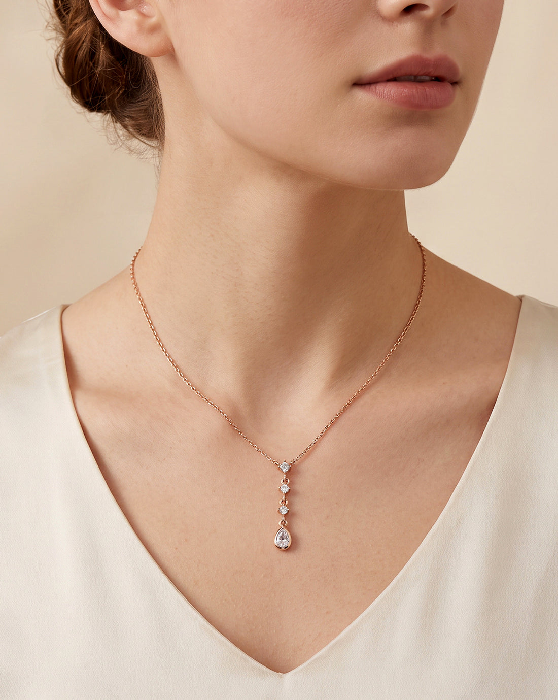 18kt Rose Gold Plated Solitaire Lariat Necklace