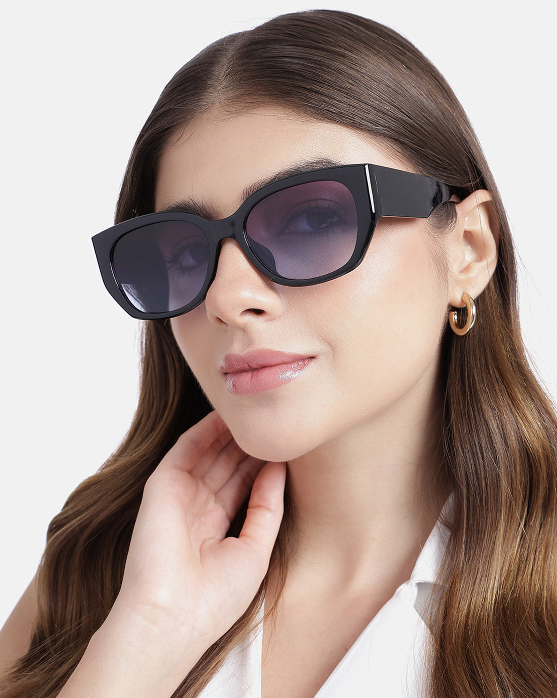 Women Black Toned UV Protected Purple Gradient Lens Cateye Sunglasses