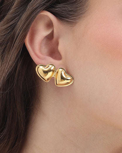Gold Plated Minimal Twin Heart Stud Earring