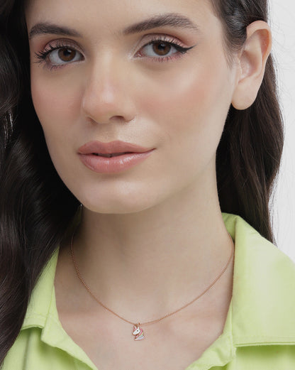 925 Sterlin Silver 18kt Rose Gold Plated Enamel Unicorn Pendant and Chain