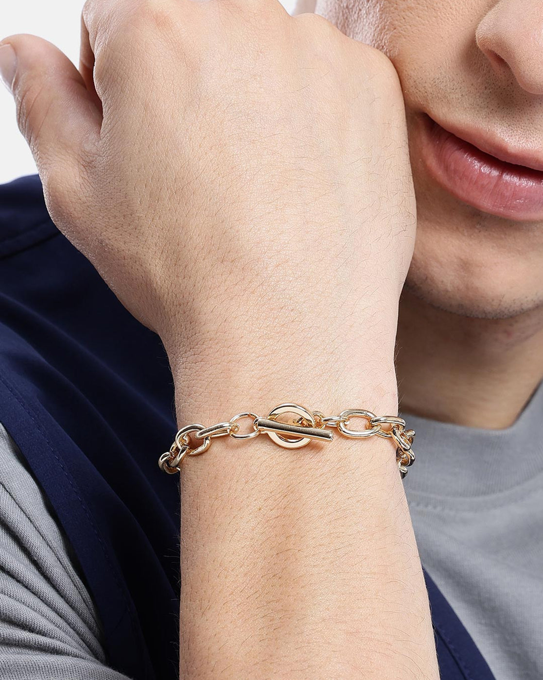 Men Gold Plated Link Toggle Bracelet