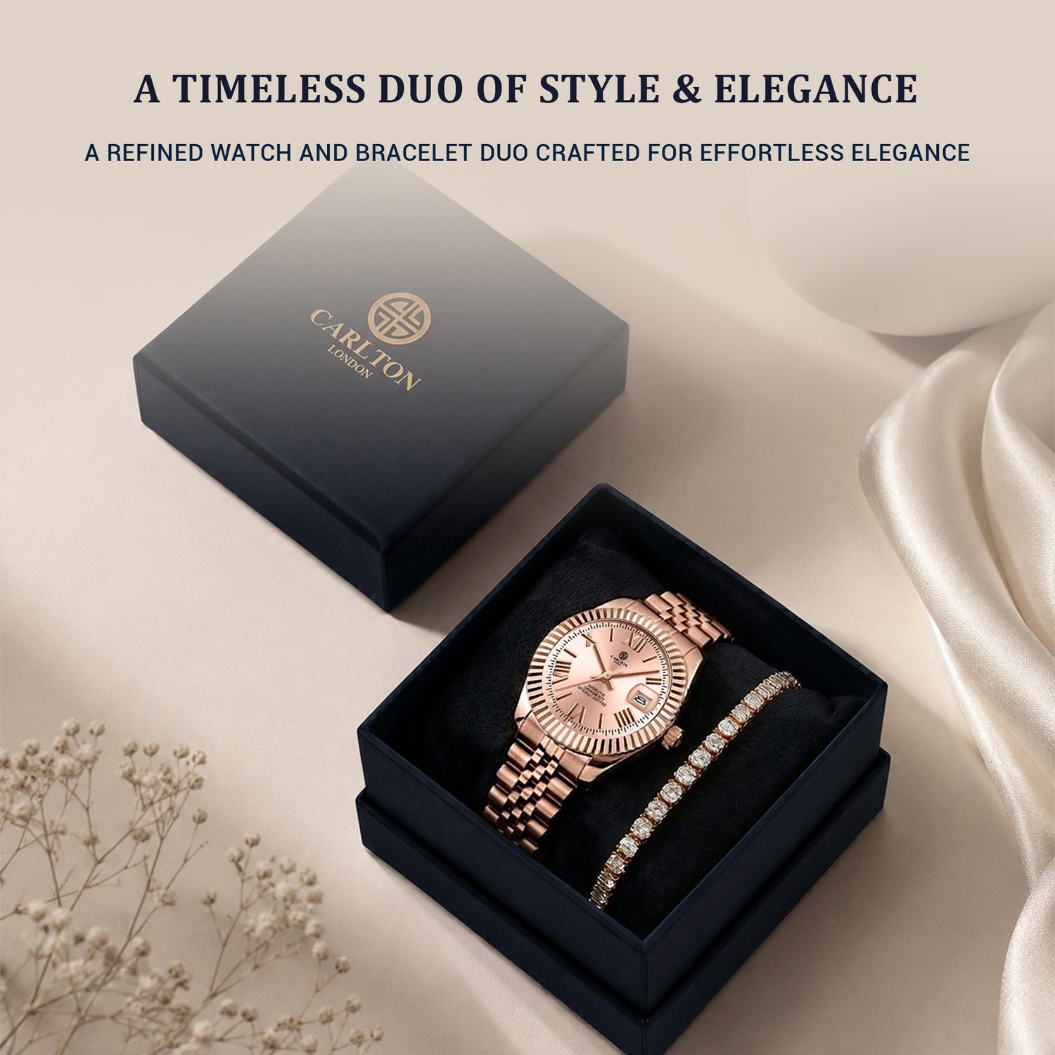 Gift Set of 2 - Women Harper Gold Watch and Tennis Bracelet - CLPLG123