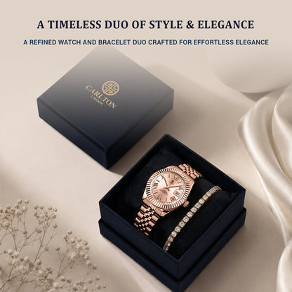 Gift Set of 2 - Women Harper Gold Watch and Tennis Bracelet - CLPLG123