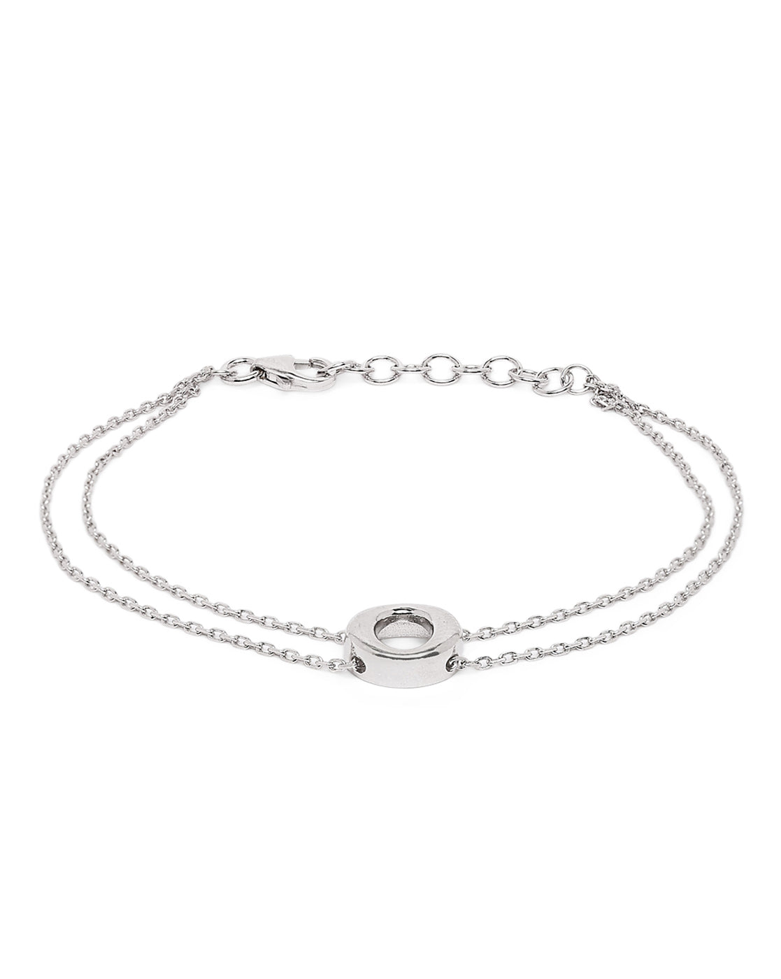 Rhodium Plated Double Chain Halo Bracelet