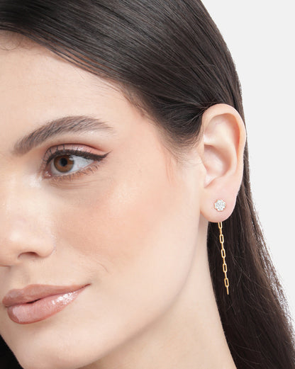 925 Sterling Silver 18kt Gold Plated CZ Dangling  Chain Stud Earring
