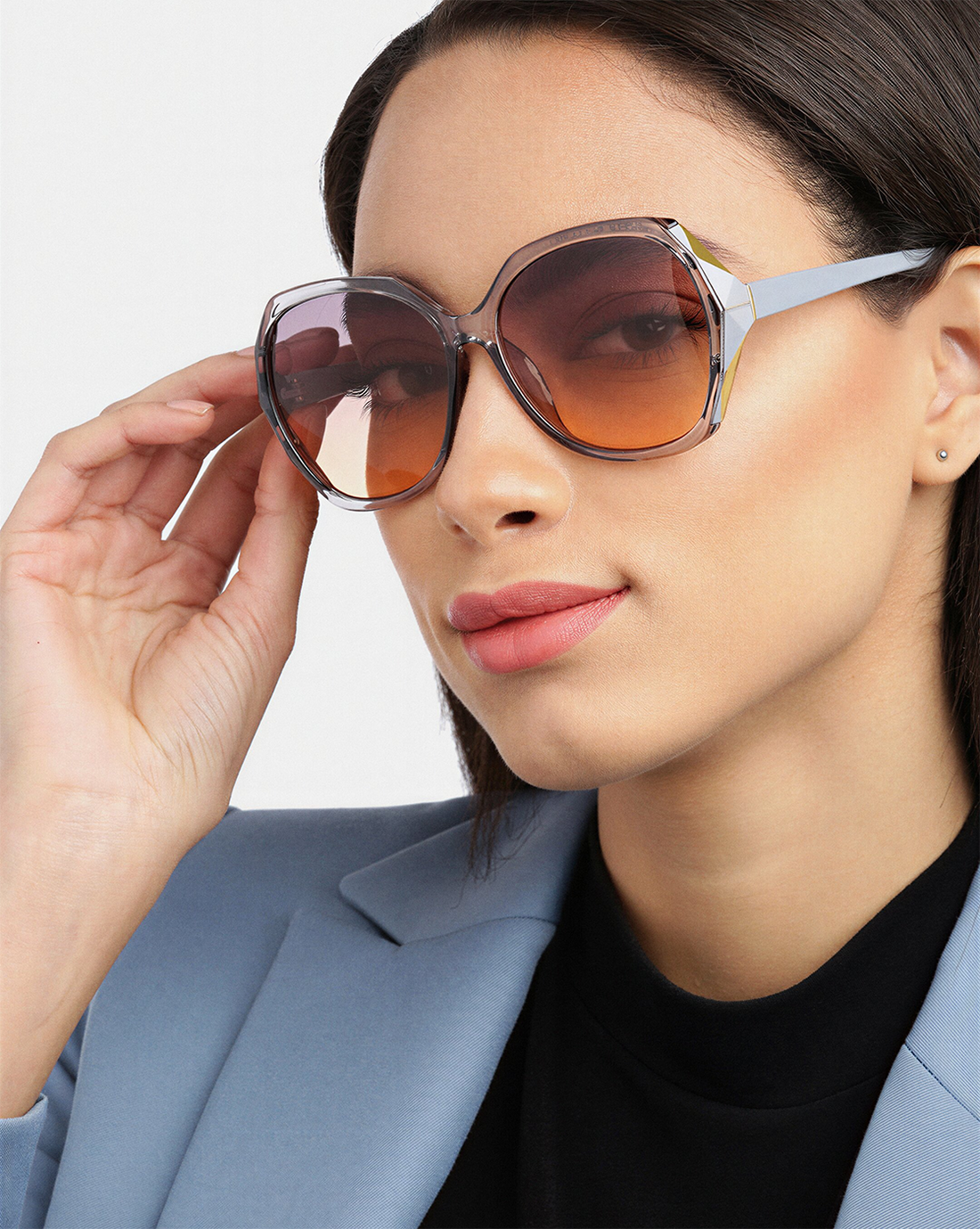 Women Grey Toned UV Protected Sunglasses &amp; Rhodium Plated Solitaire Drop Earring Set