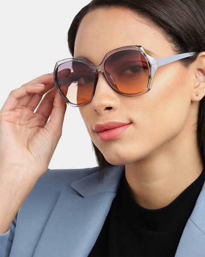Women Grey Toned UV Protected Sunglasses &amp; Rhodium Plated Solitaire Drop Earring Set