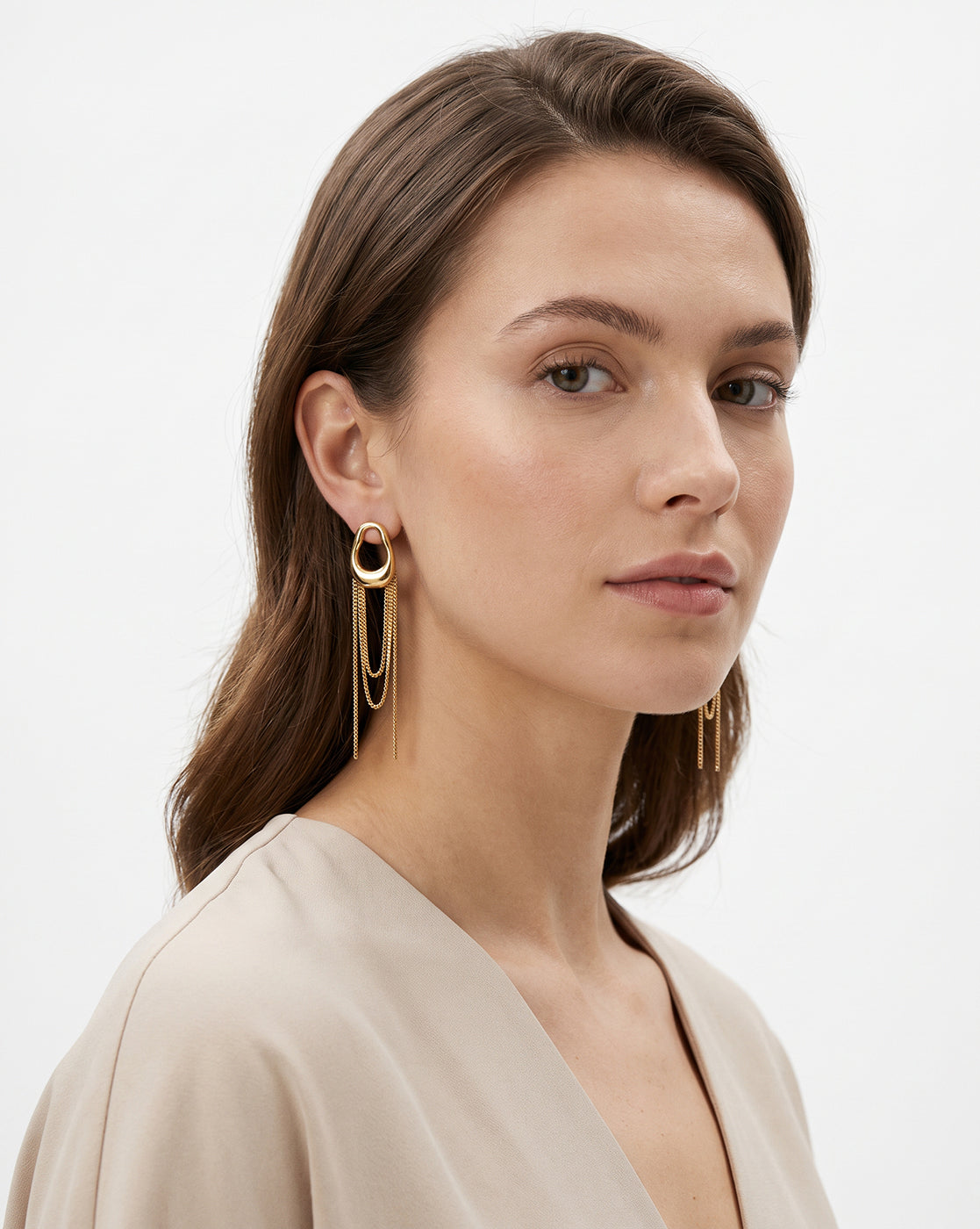 Premium Gold Plated Mutliple Cascading Chain Tassel Drop Earring