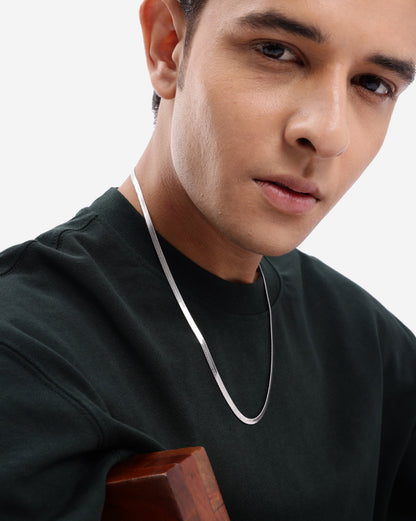 Men Rhodium Plated Herringbone Chain