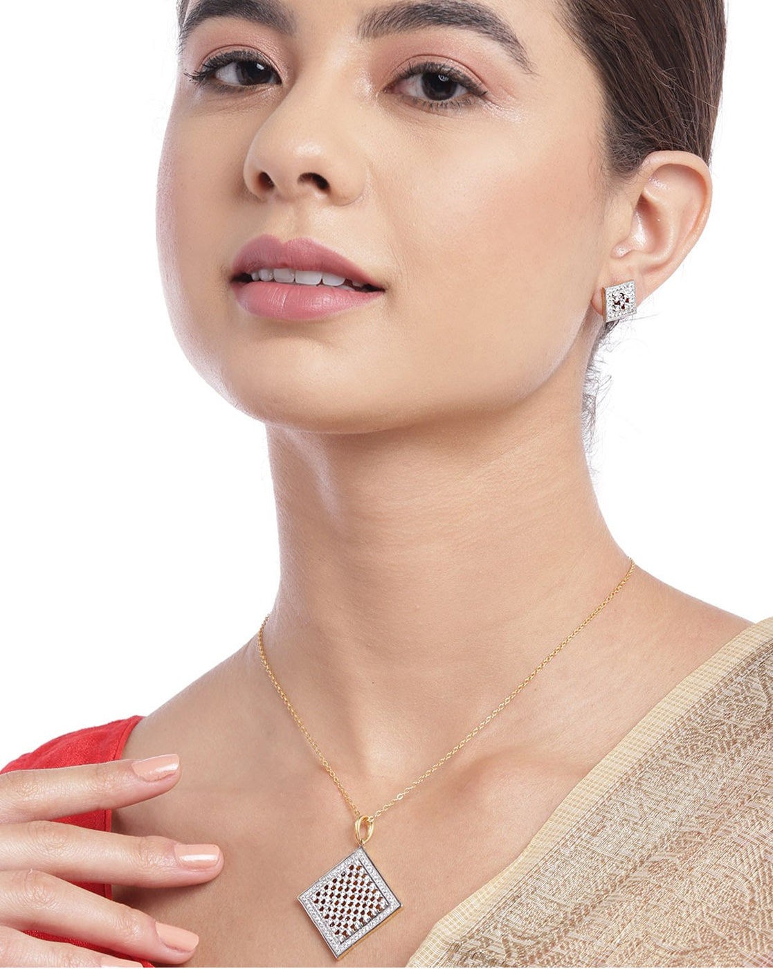 Gold Plated Statement Square CZ Jewellery Set