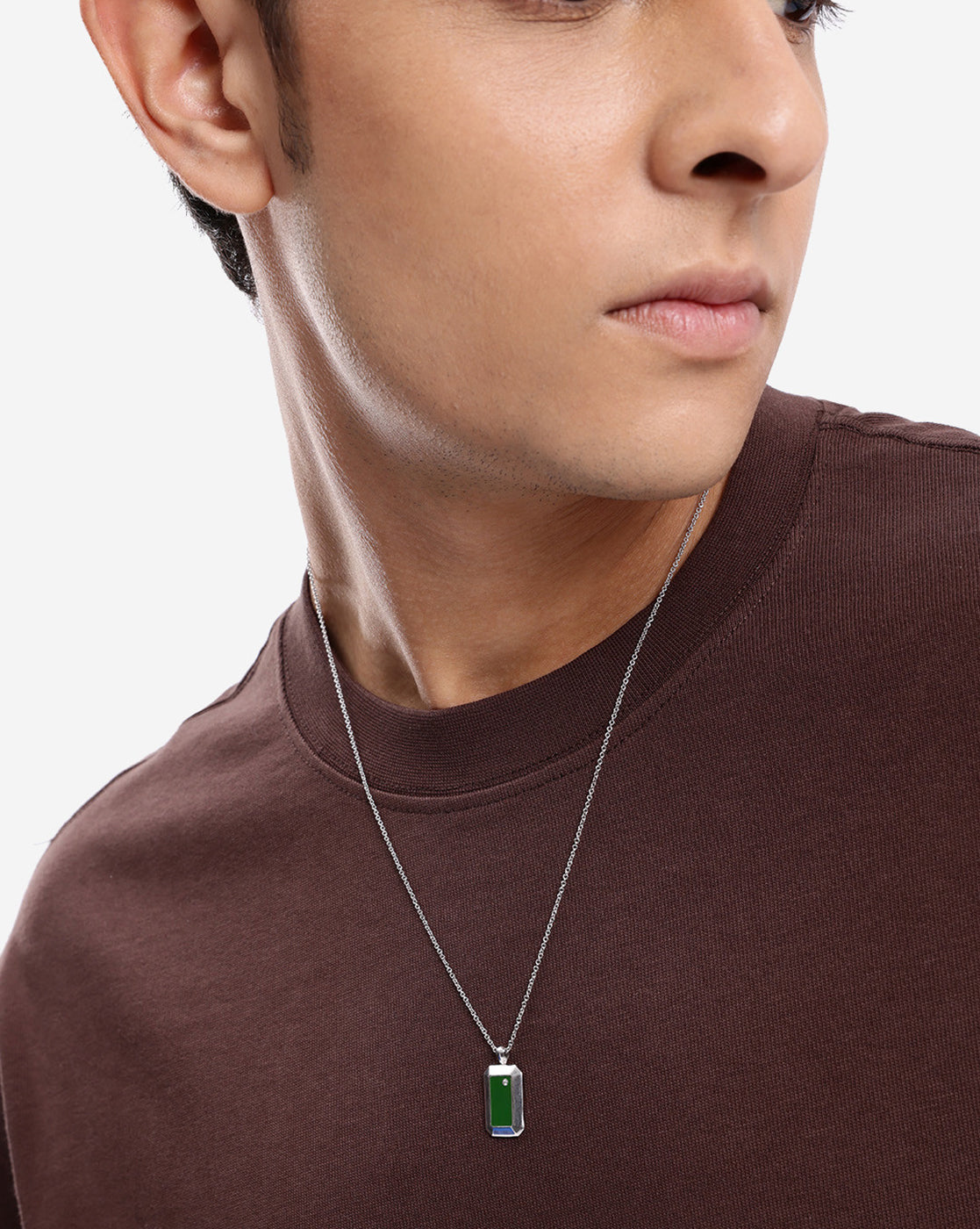 Men Rhodium Plated with CZ  and Accent Stone Enamel Pendant and Chain