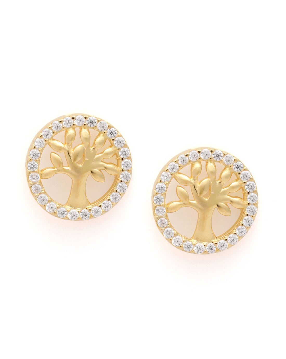 925 Sterling Silver 18kt Gold Plated CZ Tree of Life Stud Earring