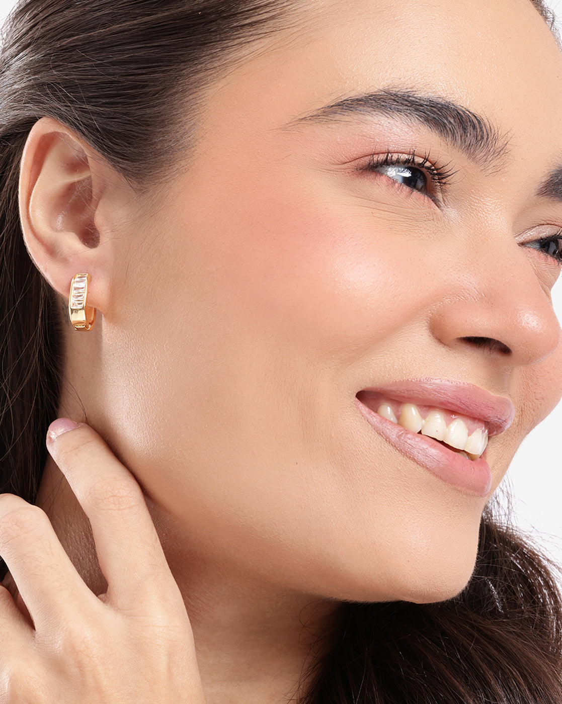 Gold Plated Petite Baguette CZ Hoop Earrings