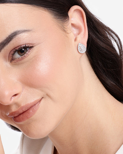 Silver Plated Designer CZ Studded Teardrop Bold Studs