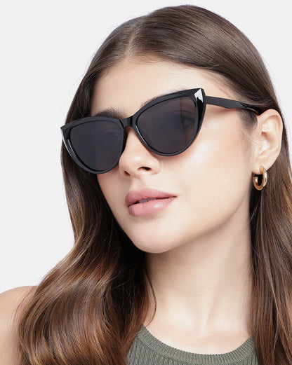 Women Black Toned UV Protected Black Lens Cateye Sunglasses