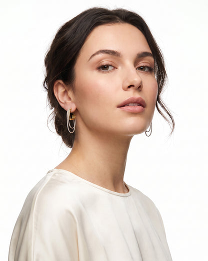 Gold &amp; Silver Plated Fancy Bold Multi Loop Chain Half Hoop Earring