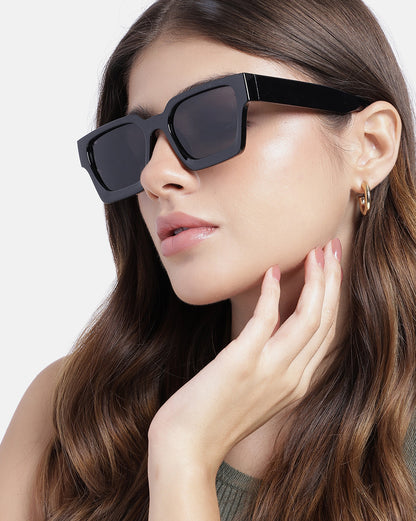 Women Black Toned UV Protected Black Lens Wayfarer Sunglasses