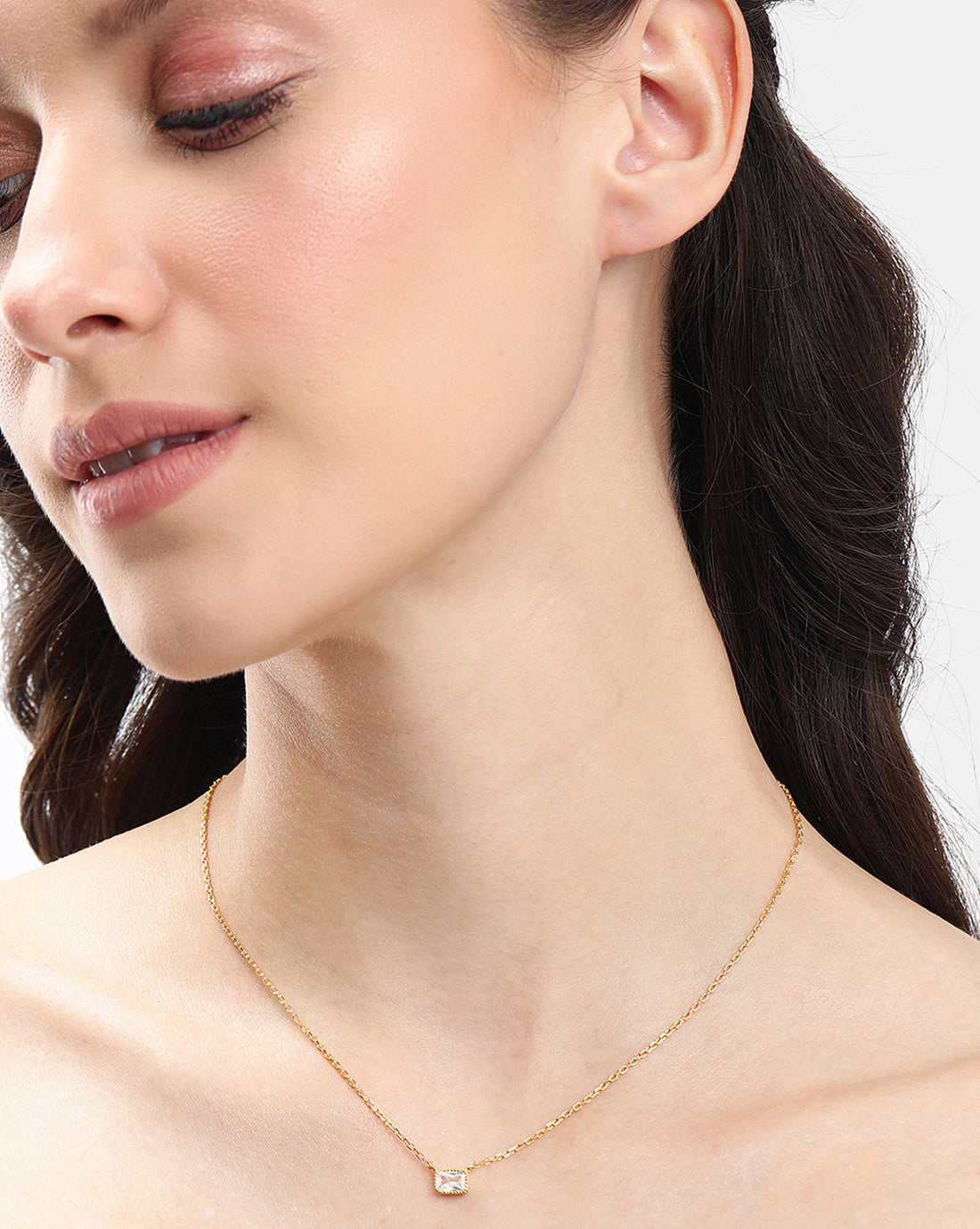 18kt Gold Plated Minimal CZ Solitaire Necklace