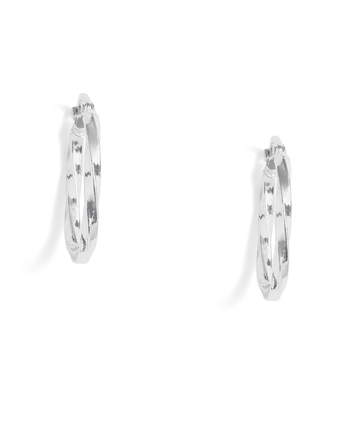 Rhodium Plated Oval Twisted Hoop Earring
