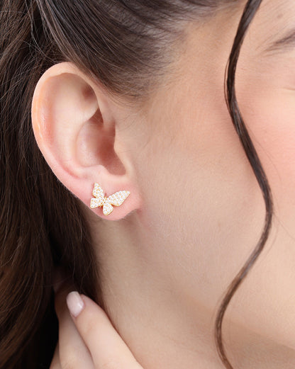 18kt Gold Plated Dainty Butterfly with Mini Pearl Stud Earring