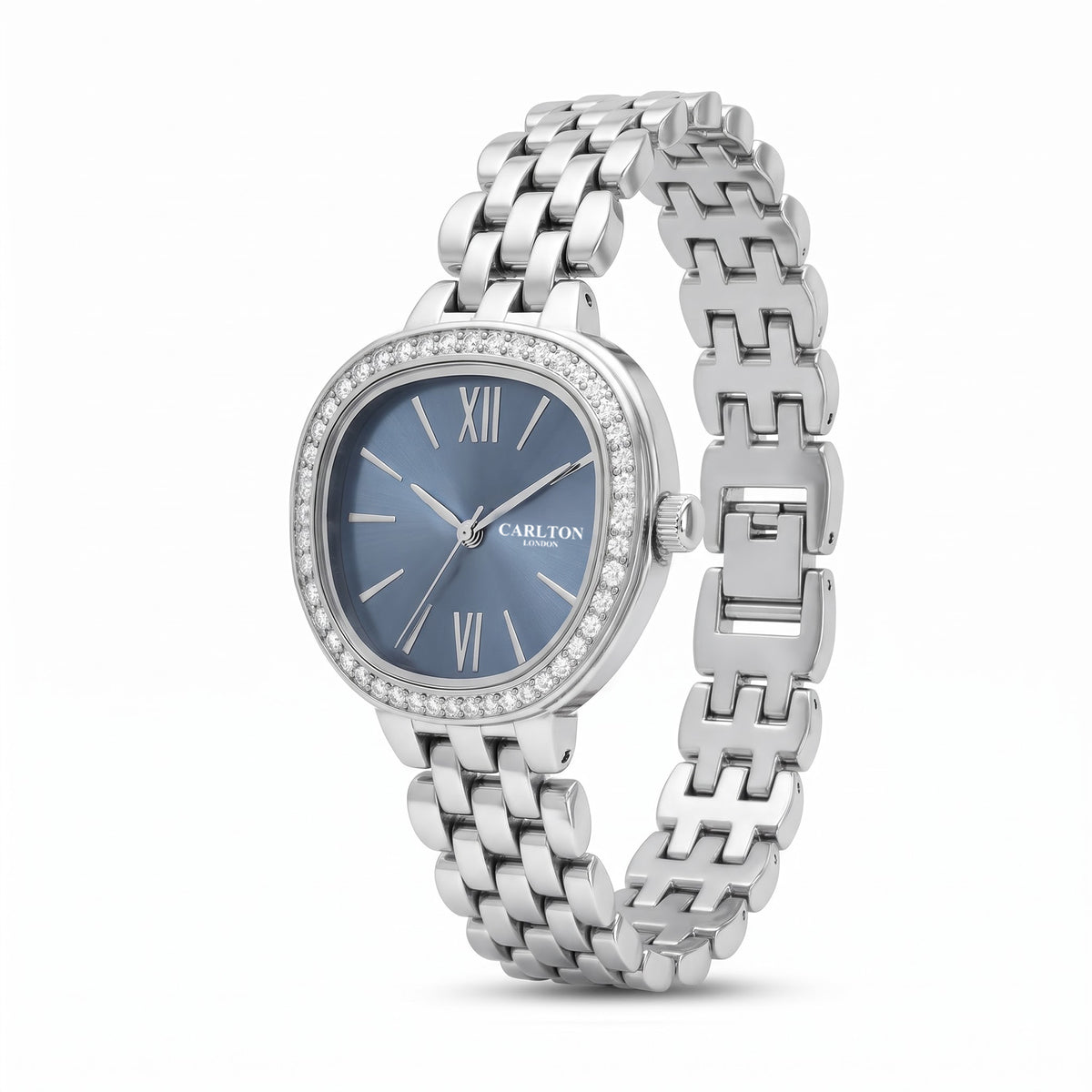 Carlton London Maisie Women’s Watch - Blue Rectangle Dial, Silver Stainless Steel Strap - MSSVBLU