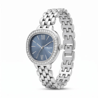 Carlton London Maisie Women’s Watch - Blue Rectangle Dial, Silver Stainless Steel Strap - MSSVBLU