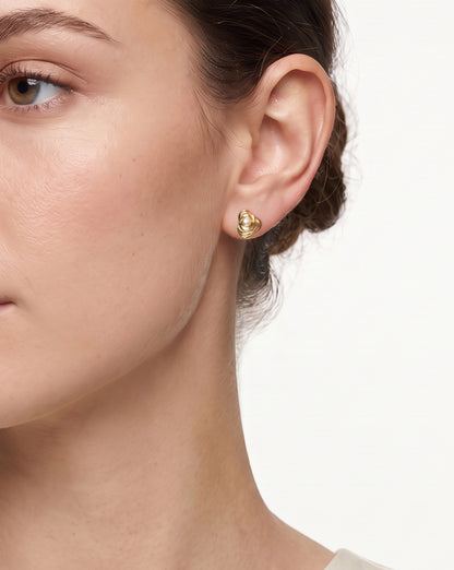 18kt Gold Plated Pearl Contemporary Petite Stud Earring