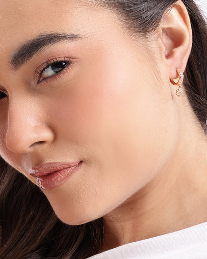 Rose Gold Plated CZ Studded Floral Hoop Earring