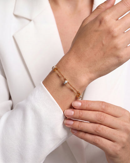 Premium Gold Plated Metallic Round CZ Studded Double Layered Bracelet