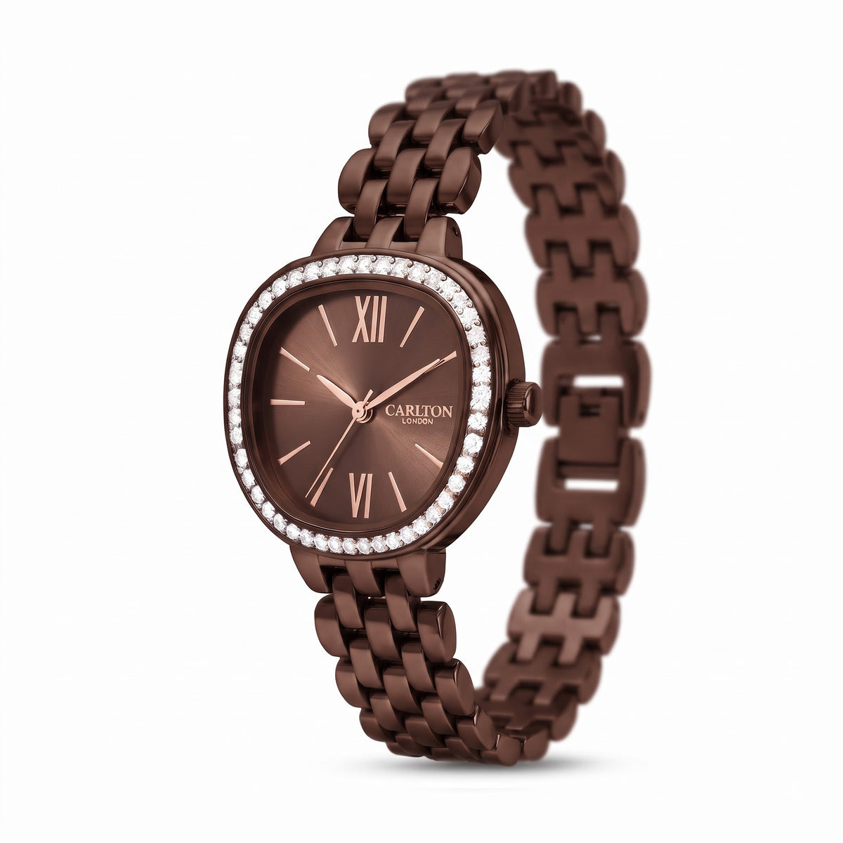 Carlton London Maisie Women’s Watch - Brown Rectangle Dial, Brown Stainless Steel Strap - MSSBBRN