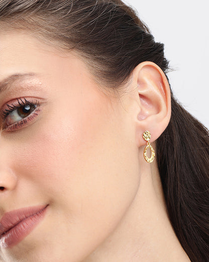 18KT Gold Plated Sculptured Oval Drop Earrings