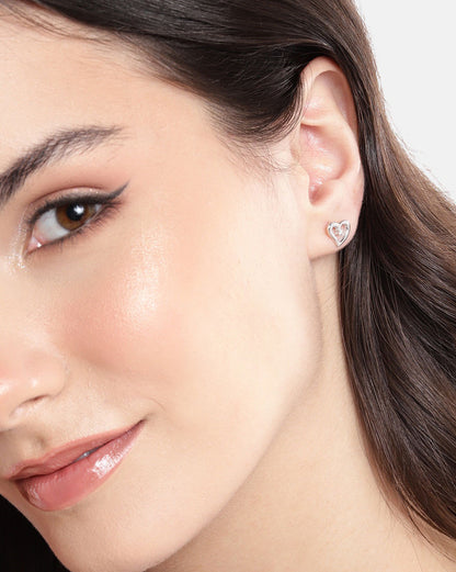 925 Sterling Silver Rhodium Plated CZ Mini Heart Stud Earring