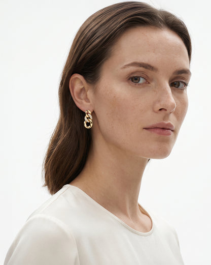 18Kt Gold-Plated CZ Interlocking Link Drop Earrings