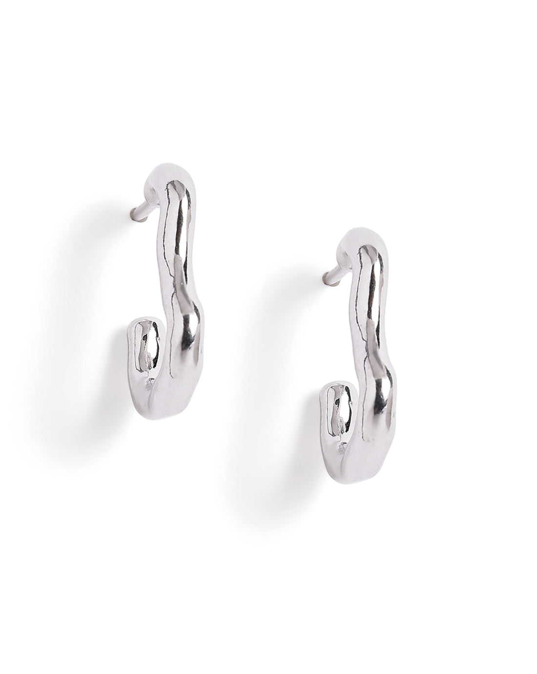 Rhodium Plated Contemporary Half Hoop Earring