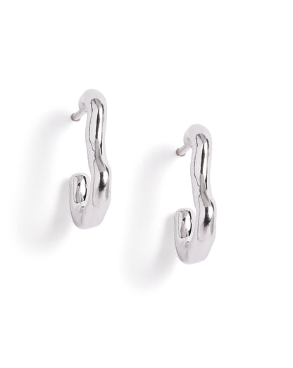 Rhodium Plated Contemporary Half Hoop Earring