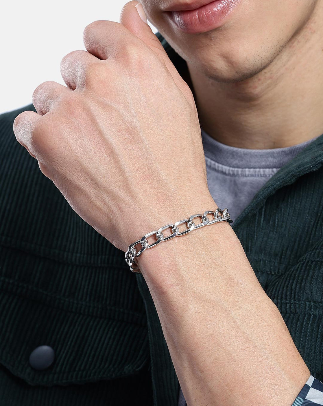 Men Silver Plated Link Bracelet