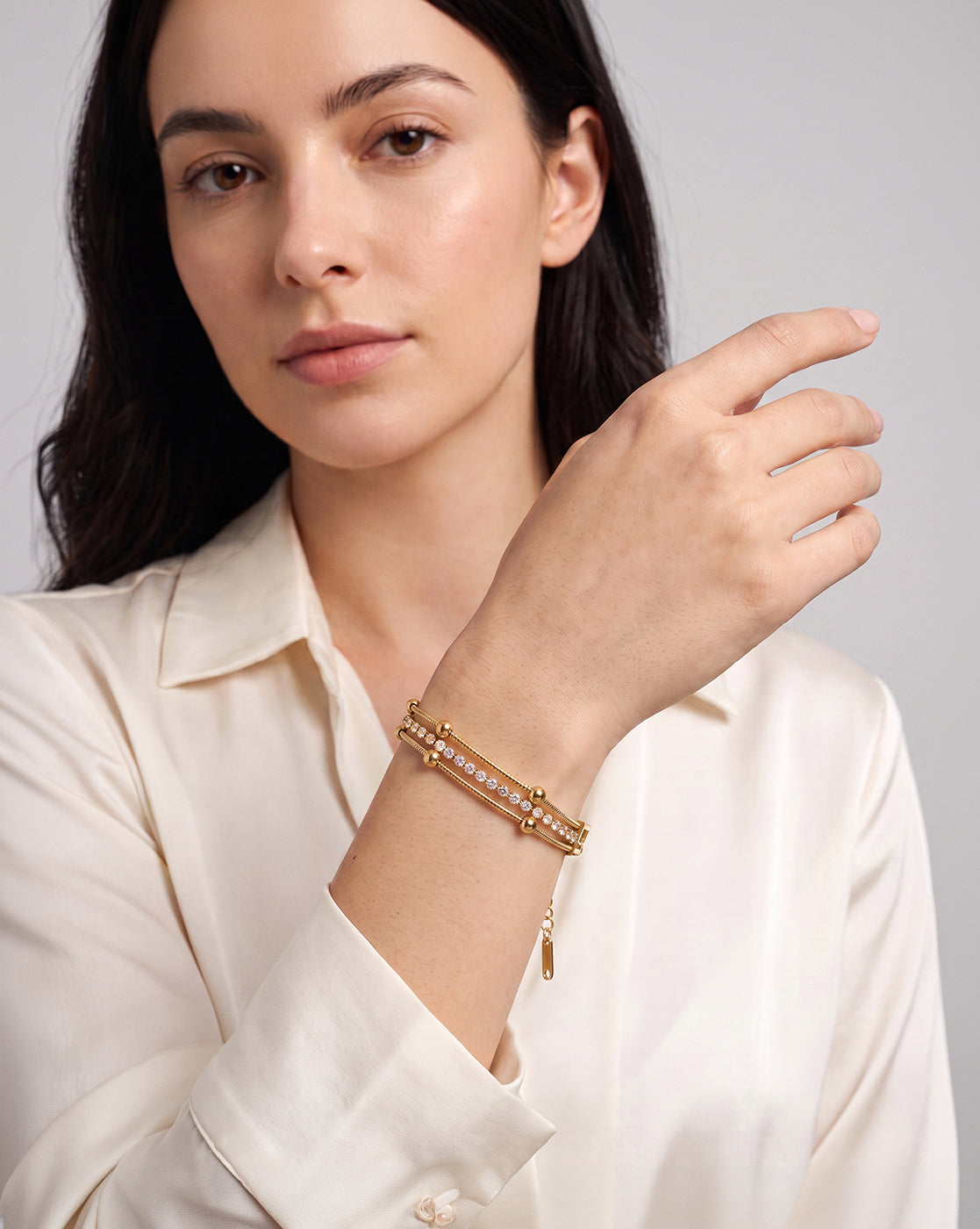 Gold Plated CZ Studded and Layered Tennis Bracelet