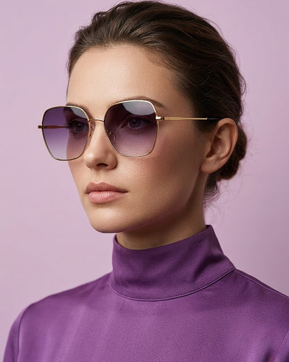 Women Gold and Black Toned Blue UV Protected Lens Oversized Sunglasses