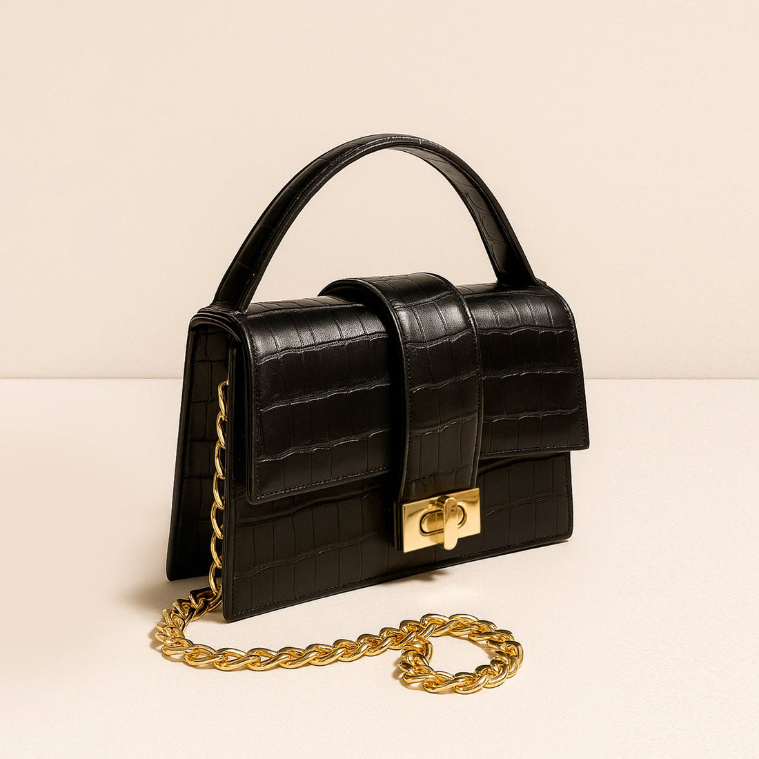 Carlton London Croc Textured Black Sling Bag  CLHB 04