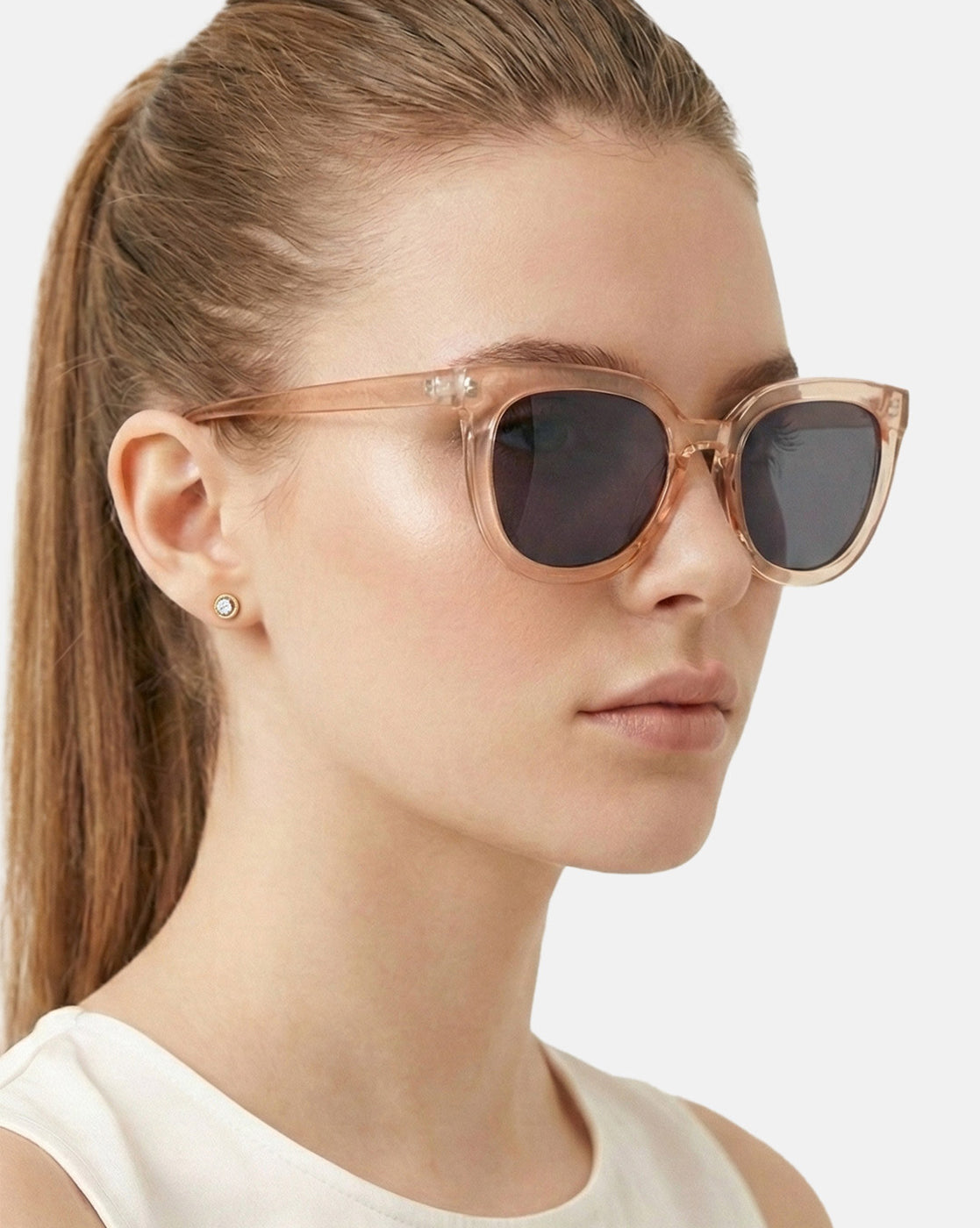 Women Beige Toned Grey UV Protected Lens Cat Eye Sunglasses