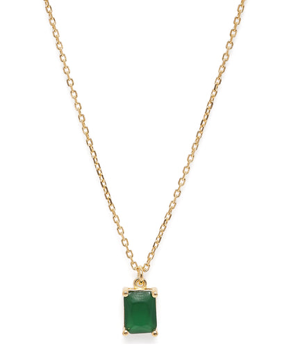 18kt Gold Plated Green Stone Square Pendant and Chain