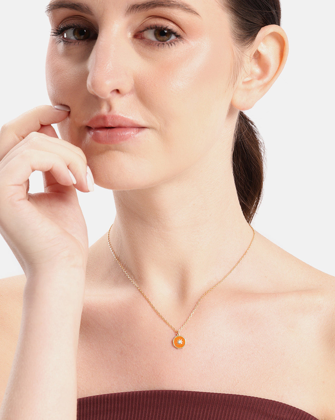 18kt Gold Plated CZ Burst Star Enamel Pendant and Chain Necklace
